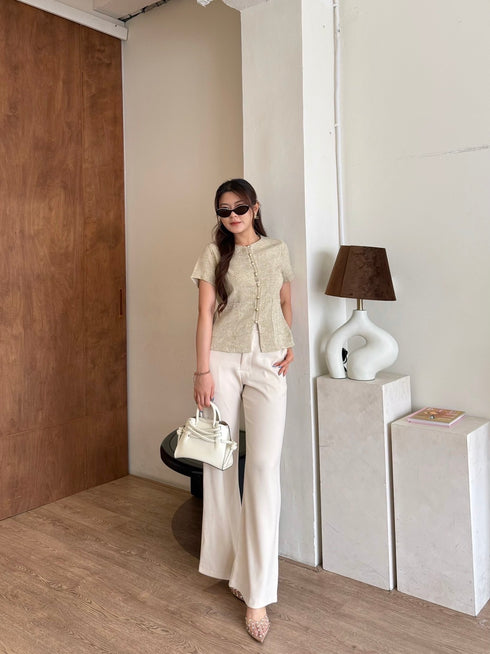 Women Elegant Tweed Tops With Pants Sets